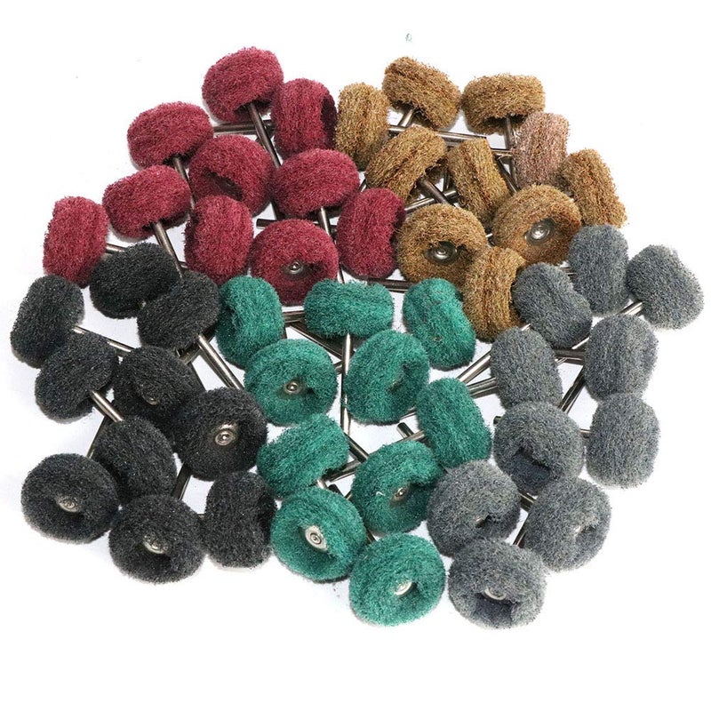 FPPO 50PCS Abrasive Buffing Polishing Wheel Set for Rotary Tool,Mini scouring pad Brush Polishing kit, Removal of Rust,Deburring on Metal Surface,with 3mm Mandrel - Image 1